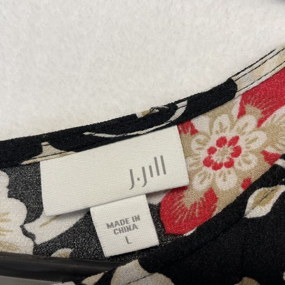 J Jill Top Size Large Tunic 3/4 Sleeve Floral Black 100% Viscose - Picture 4 of 5